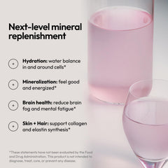 Moon Juice Mini Dew dissolving in water to provide quick hydration with minerals.