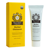 Moon Valley Organics herbal ointment bottle front, ideal for soothing minor cuts on the go.
