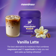 MoonBrew Vanilla Latte hot cup, ready for winding down.