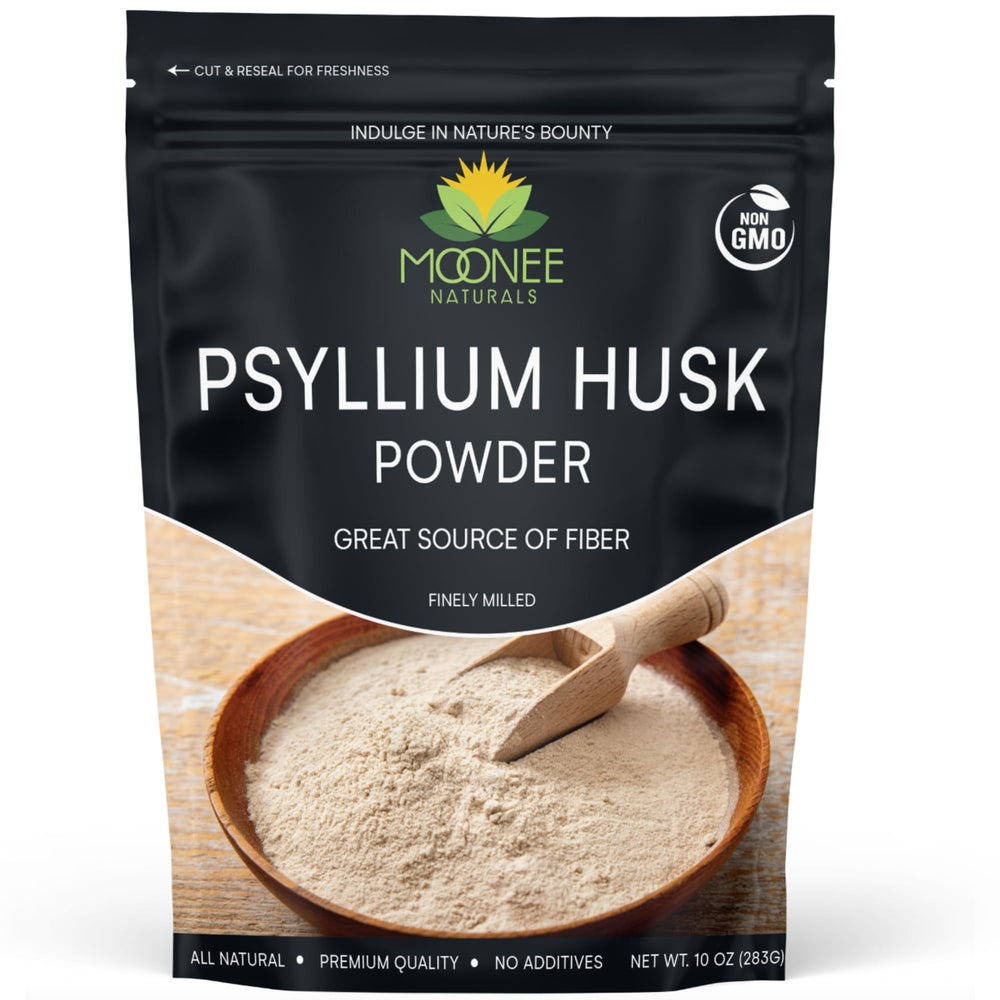 Moonee Naturals, polvo de cáscara de psyllium en botella para fibra diaria