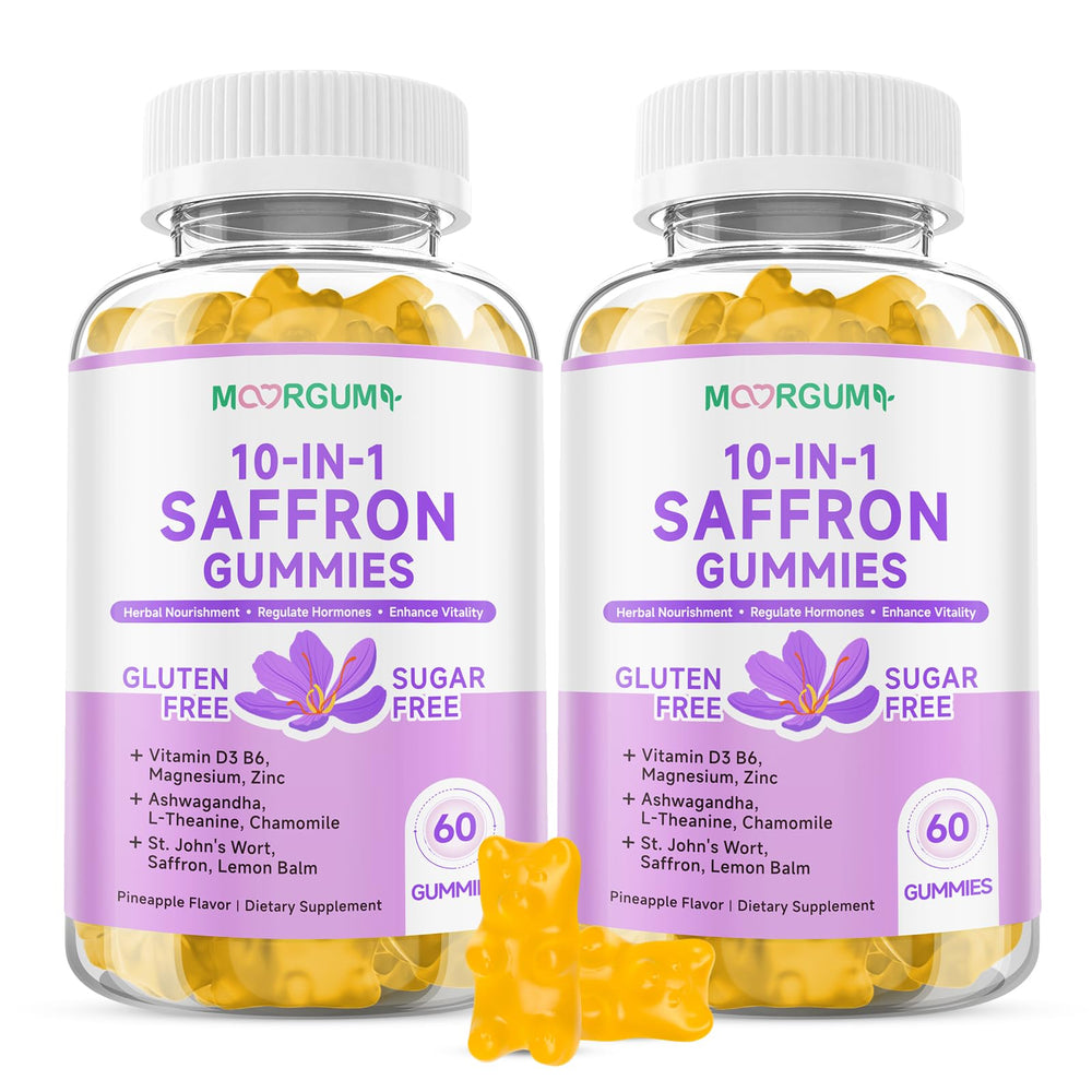 MOORGUMY saffron gummies bottle for daily wellness and convenience.