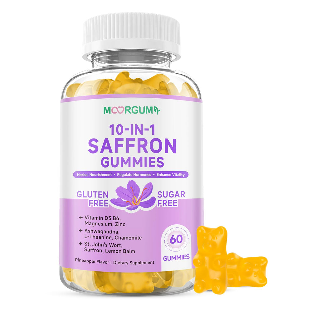 MOORGUMY saffron gummies bottle shown as a daily wellness companion