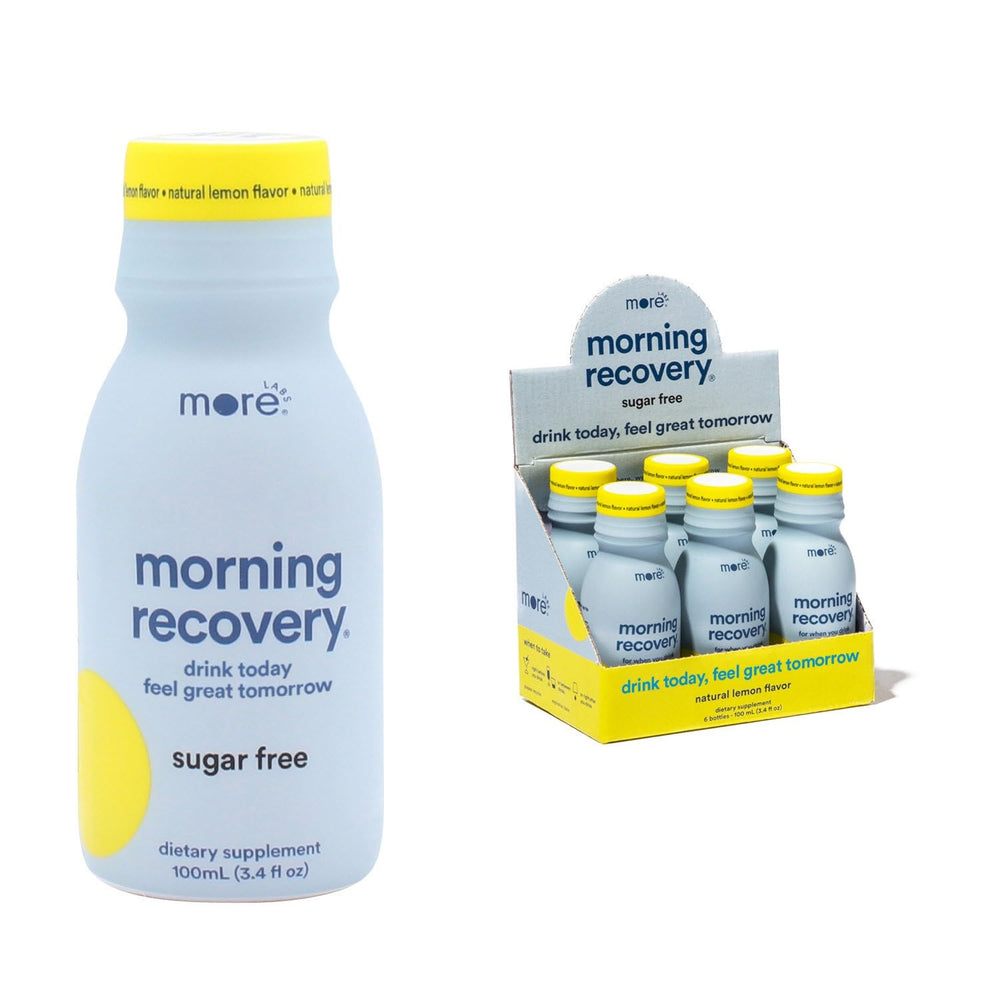 More Labs Morning Recovery electrolyte bottle, travel-friendly for quick hydration after drinking
