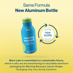 More Labs Morning Recovery pour shows a clear liquid ready for rapid rehydration.