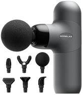 Morelax Mini Massage Gun in packaging shows compact design for travel and quick relief.