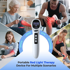 Morfone device used on knee or wrist for localized therapy at home.