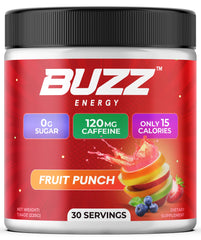 Morning Buzz energy powder bottle being poured for a quick morning boost