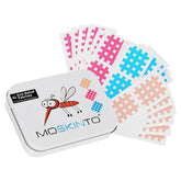 Moskinto original patch pack closeup shows vibrant colors ready for quick itch relief on the go