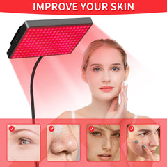 MOTAYU red light therapy lamp on stand demonstrates versatile facial and body use.