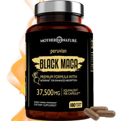 Mother Nature Organics Black Maca 50:1 bottle front for energy support.