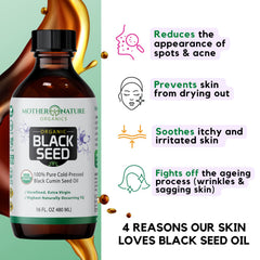 Mother Nature Organics Black Seed Oil dropper cap allows precise daily measurements