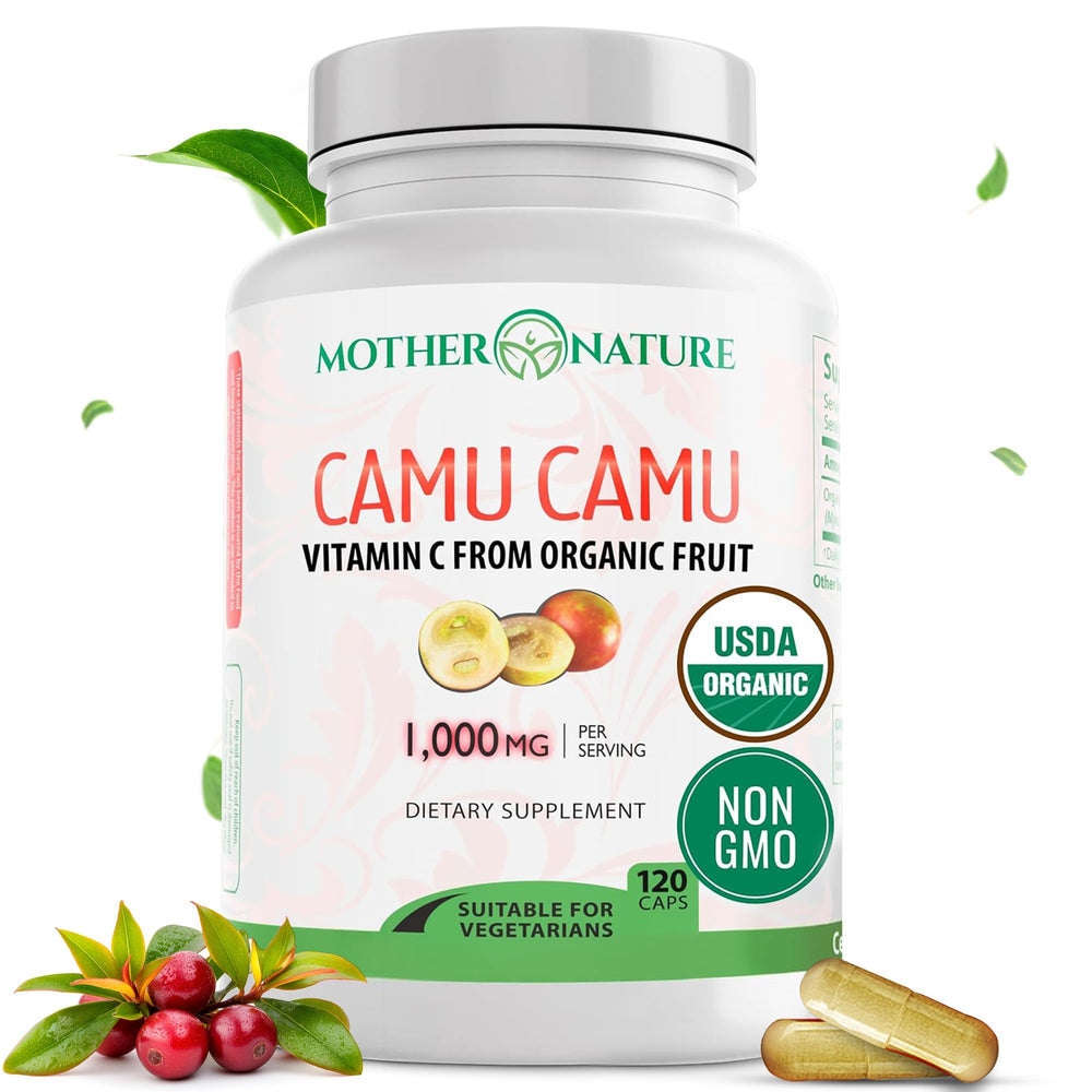 Mother Nature Organics Camu Camu capsules bottle for immune support