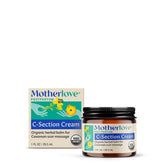 Motherlove C-Section Cream bottle closeup showing organic formula for postpartum care.