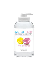 MOTIVE PURE pink lemonade bottle front for on-the-go hydration.