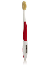 MOUTHWATCHERS soft flossing manual toothbrush with red handle for comfortable, gentle brushing.
