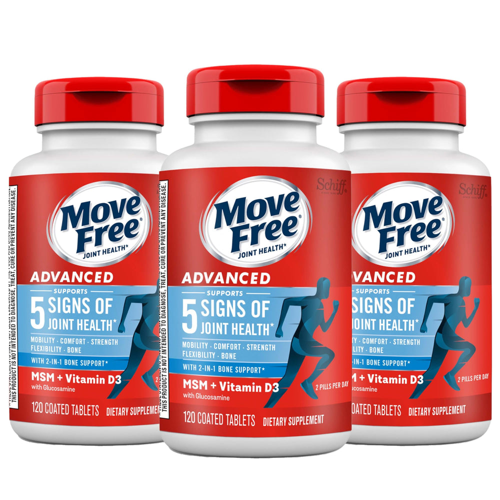 Move Free Advanced bottle front with branding and serving count for daily use.