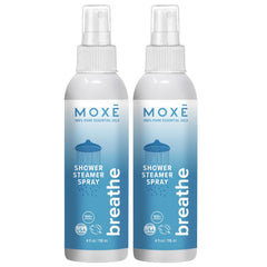 MOXE Breathe shower spray bottle ready for a refreshing aromatherapy session.