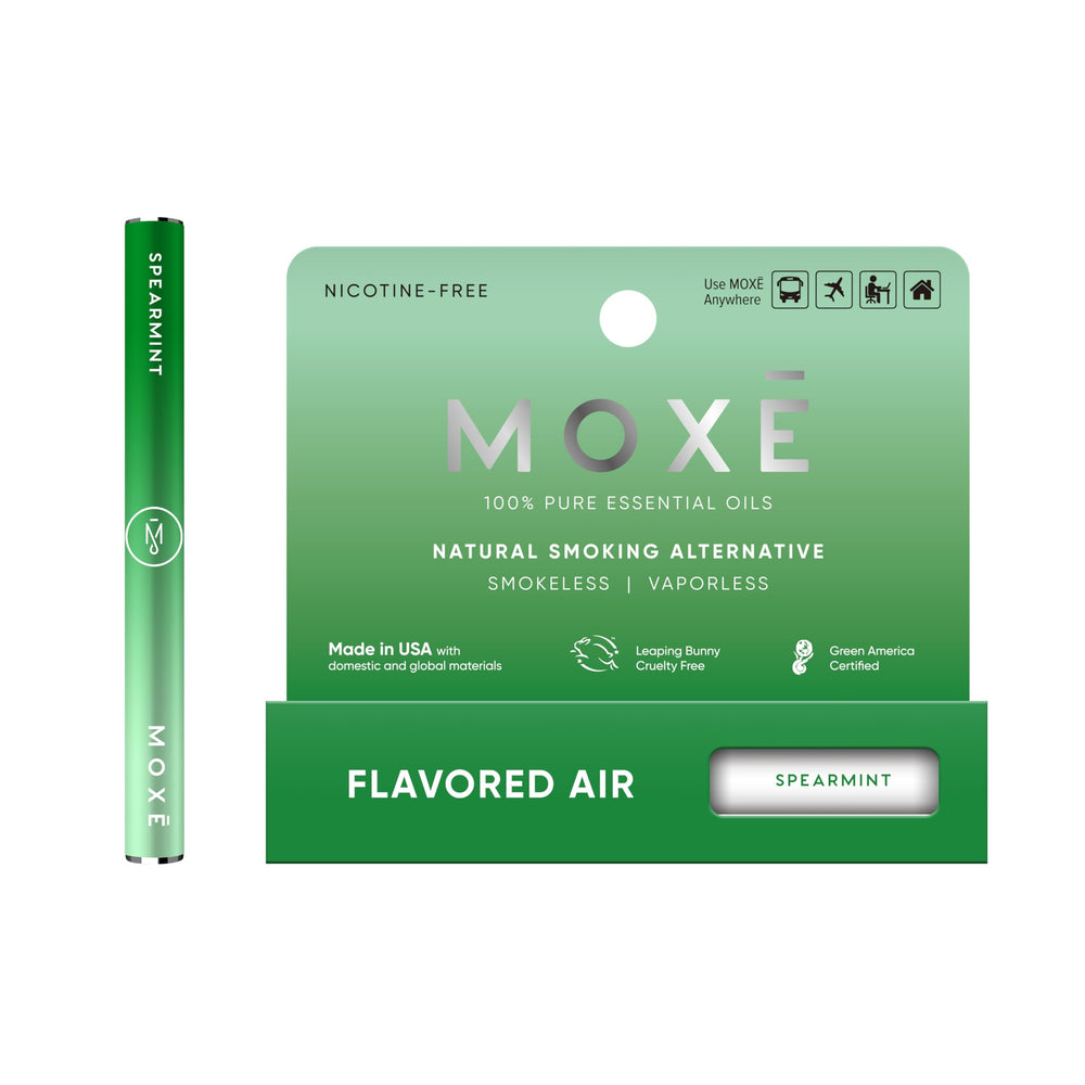 MOXE natural spearmint air inhaler packaging shows a sleek, discreet design for on-the-go refresh.