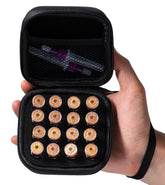 Moyite 16-slot peptide case outside view shows compact fridge-ready storage.