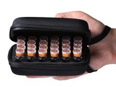 Moyite 24-slot vial case in fridge-ready black keeps vials organized.