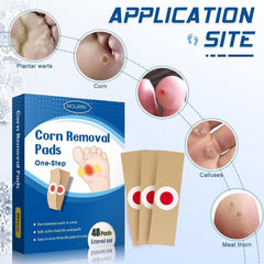 MQUPIN corn removal pads close-up showing medicated patch adherence