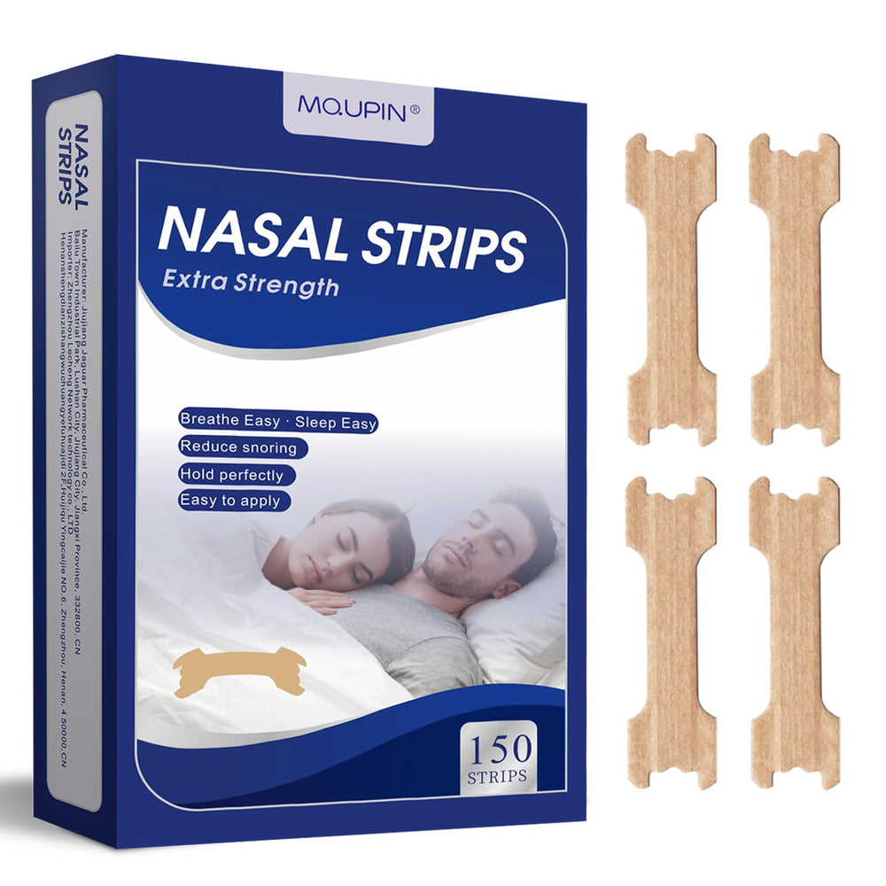 MQUPIN nasal strip on the nose bridge shows skin-friendly design for comfortable wear