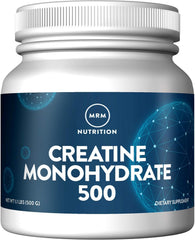 MRM Creatine Monohydrate 500 bottle label, packaging visible, suggesting energy support during workouts
