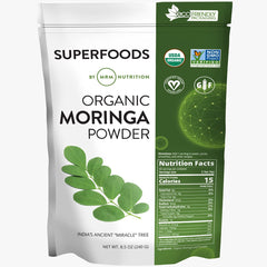 MRM Moringa powder bottle with vibrant greens for daily greens boost