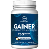 MRM Gainer vanilla bottle close-up for lean muscle support and recovery