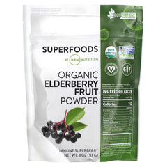 MRM Organic Elderberry Fruit Powder bottle ready to blend into smoothies for antioxidants.