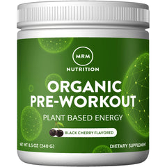 MRM Organic Pre-Workout bottle shows black cherry flavor for clean energy