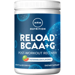 MRM Reload BCAA+G watermelon bottle ready to mix for post-workout recovery