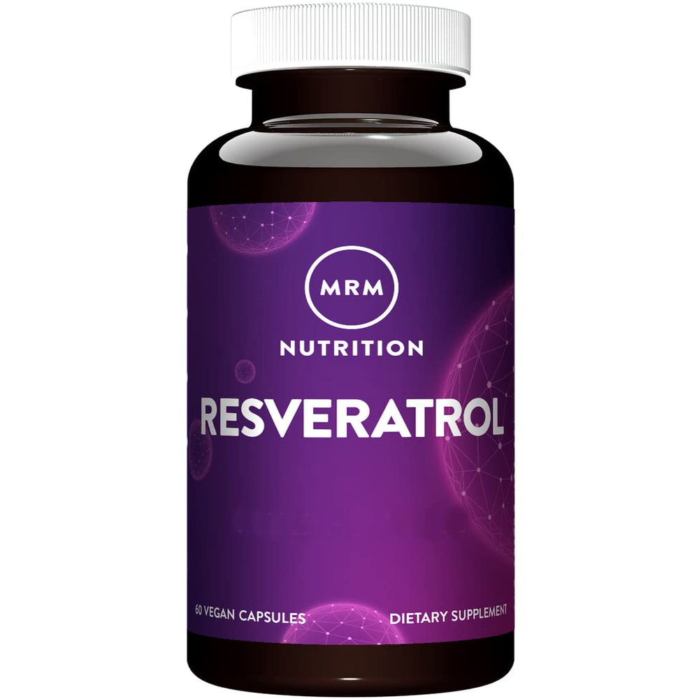MRM Resveratrol bottle label highlights natural antioxidant blend for healthy aging