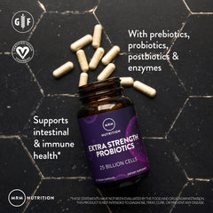 MRM shelf-stable 30 servings packaging for easy daily probiotic routine.