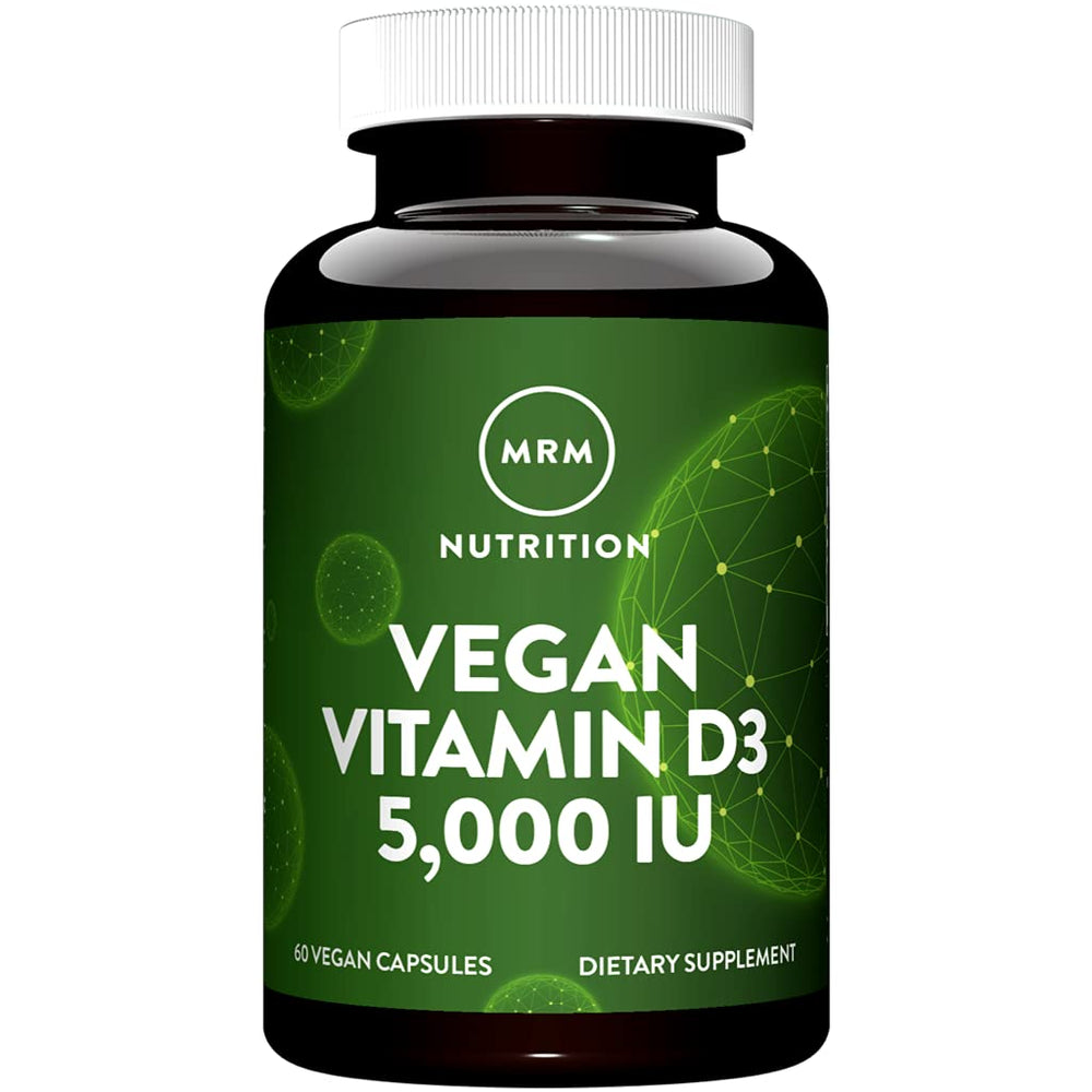 MRM Vegan Vitamin D3 5000 IU bottle highlighting bone support and immune wellness