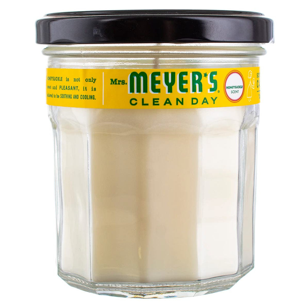 Mrs. Meyer's Honeysuckle candle in glass jar fills rooms with garden-fresh fragrance.