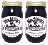 Mrs. Miller's Elderberry Jelly jar front view shows rich color and homemade charm.