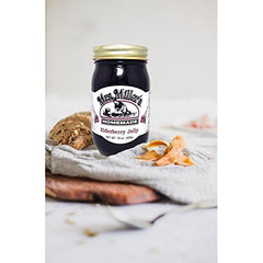 Mrs. Miller's Elderberry Jelly label closeup highlights traditional Amish craftsmanship.