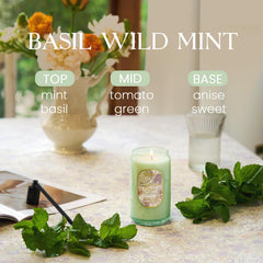 M&SENSE Basil Mint Candle close-up shows the lead-free wick for clean burn.