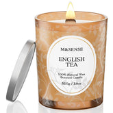 M&SENSE English Tea Soy Candle wood-wick crackle for cozy relaxation.