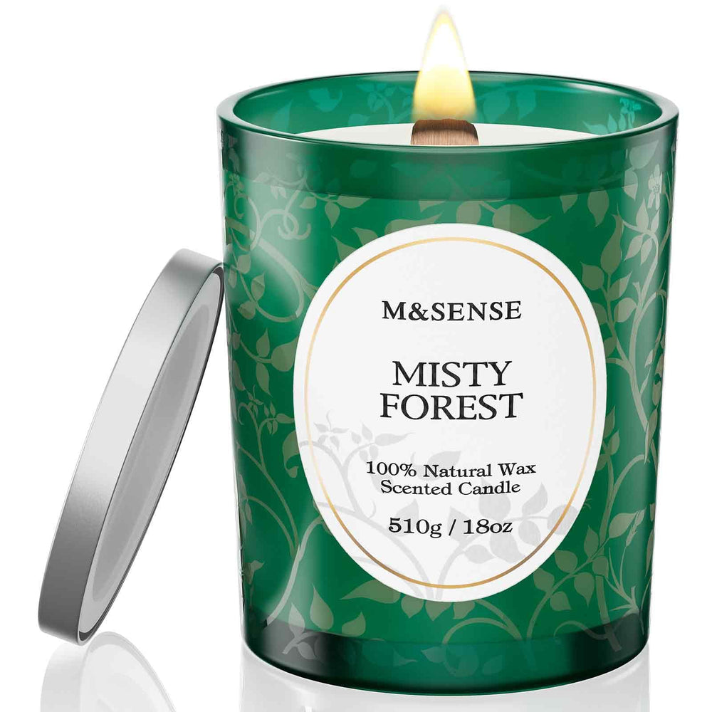 M SENSE eucalyptus pine candle with wood wick for a cozy, long lasting fragrance