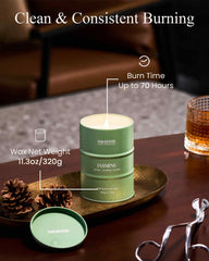 M&SENSE Jasmine candle flame glow creating cozy ambience in room.
