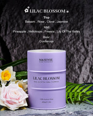 M&SENSE Lilac Blossom candle wick burn highlights steady, clean flame.