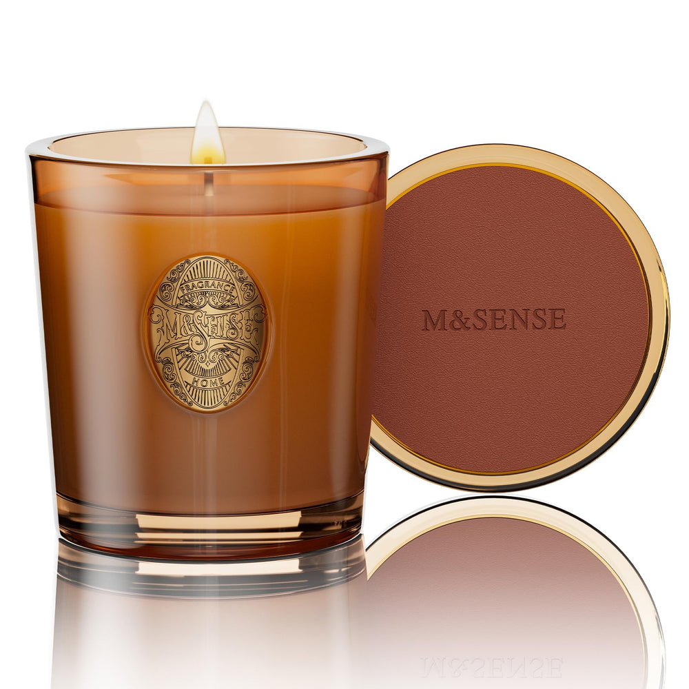 M&SENSE natural soy candle espresso hot fudge brown in glass vessel for long-lasting aroma