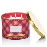 Msense plaid-pattern 3-wick candle with tomato leaf label, ideal for cozy ambience.