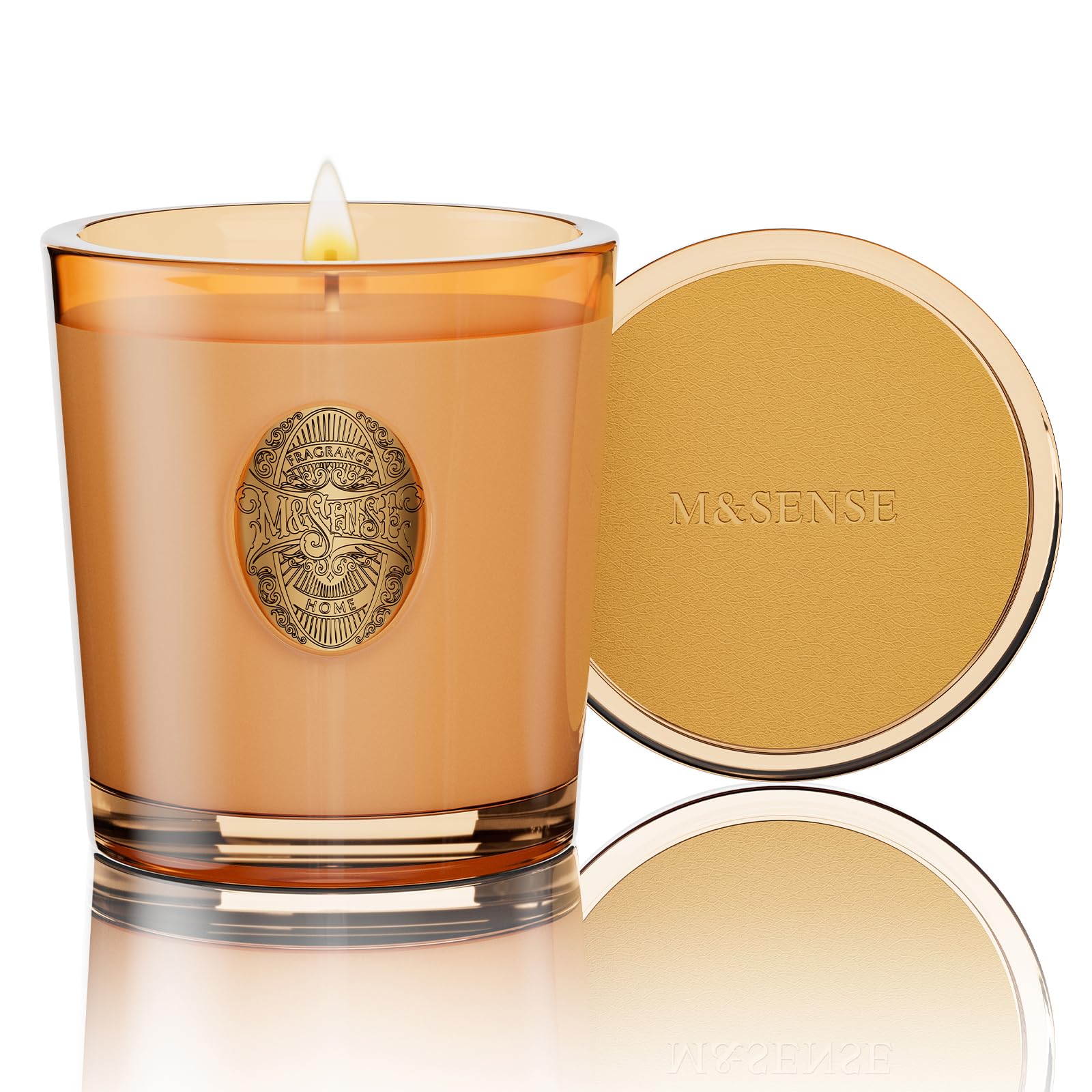 Vela M&SENSE de soja natural con aroma calabaza-manzana-naranja para salones.