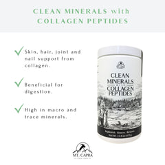 Mt. Capra Clean Minerals with Collagen Peptides powder ready to mix into hot drinks for nourishment.