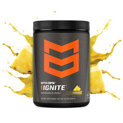 MTN OPS Ignite Pineapple Crush glass with powder mixed for a refreshing boost