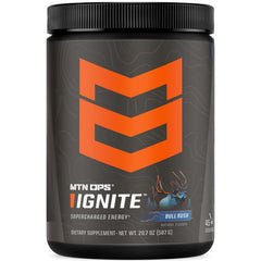 MTN OPS Ignite bottle label highlights gluten-free nootropic energy