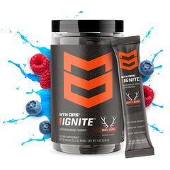 MTN OPS Ignite Trail Packs glass with mixed drink promoting focus and endurance.